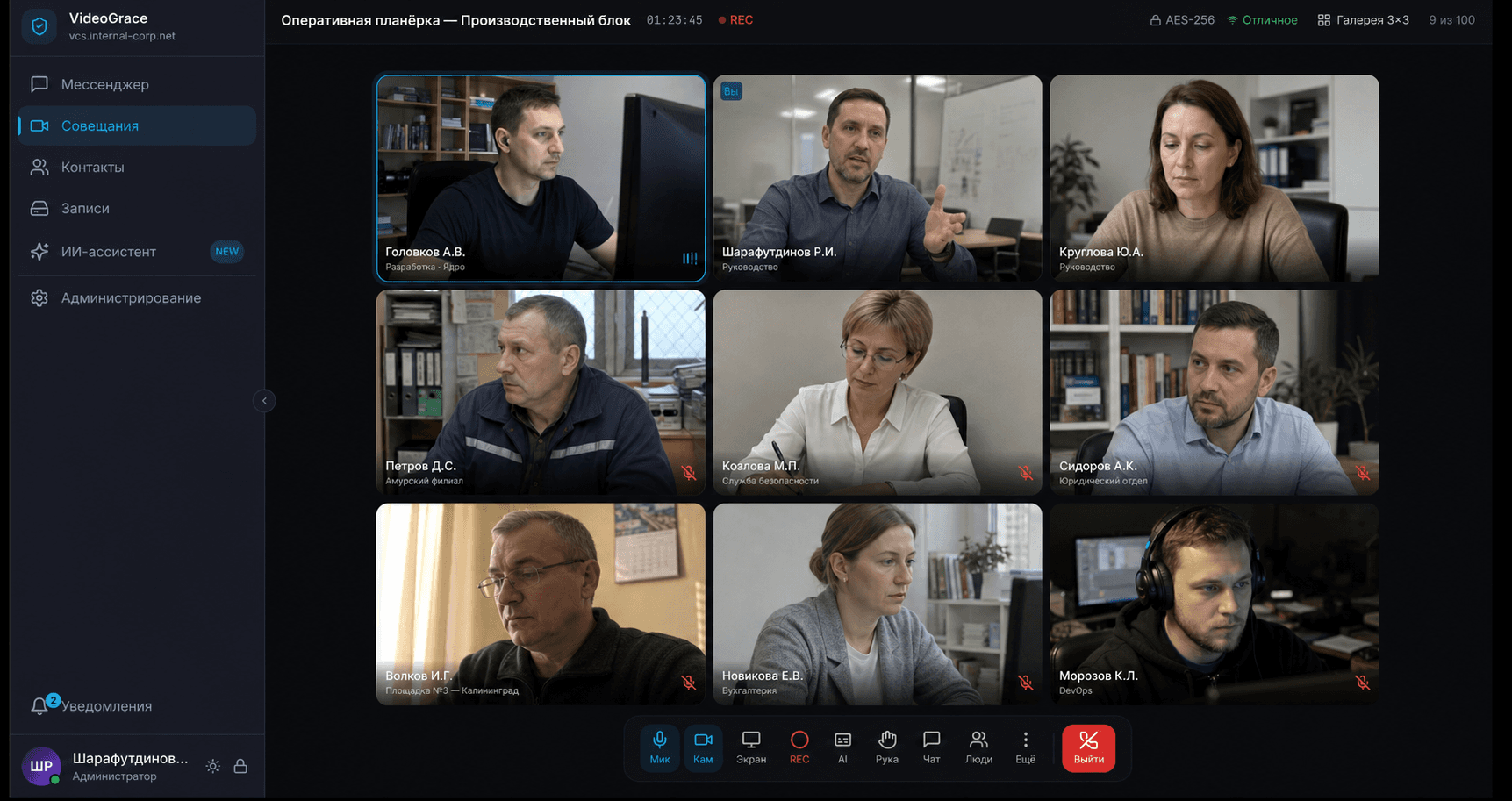 Интерфейс защищённой видеоконференции VideoGrace